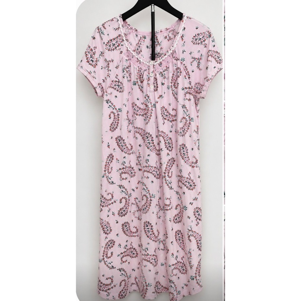 Croft & Barrow Pink Floral Paisley Lace Trim Henley Nightgown Sleepwear Medium